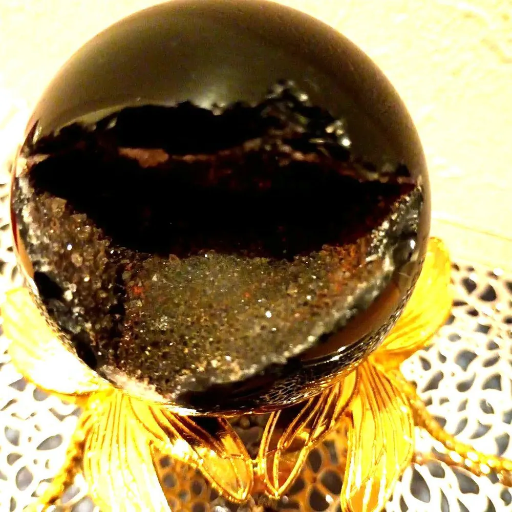 お宝出品♥ 超絶美品♥ 笑口 天然石 ブラックオニキス スフィア 丸玉 置物