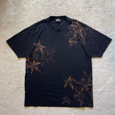 Vintage リメイク 古着 ブリーチ加工 リアルリーフ柄 総柄 Tシャツ