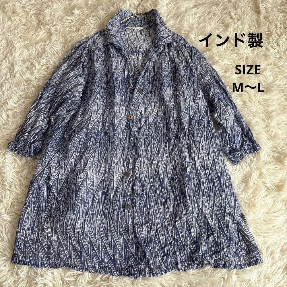 インド製 総柄 シアーシャツ 五分袖 M〜Lサイズ