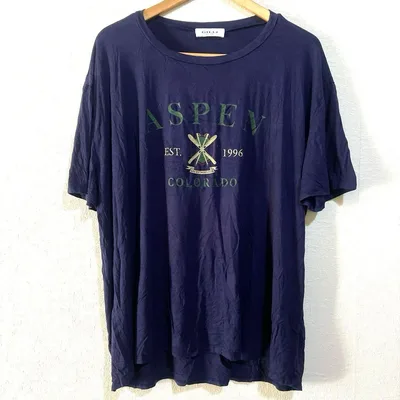 ジリ 半袖 Tシャツ クルーネック プリント XL 紺 綿 デイリー