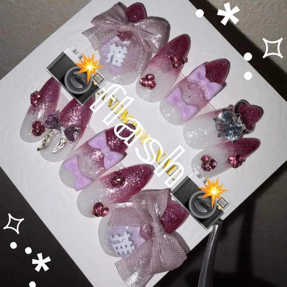 ♡♡リング付き♡♡ ハンドメイド ネイルチップ 推し活ネイル 薄紫担当 現品