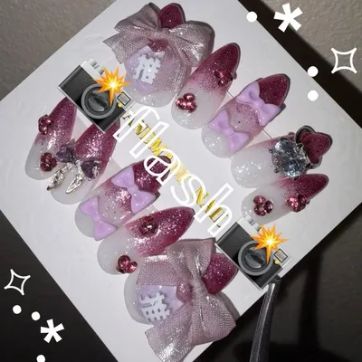 ♡♡リング付き♡♡ ハンドメイド ネイルチップ 推し活ネイル 薄紫担当 現品