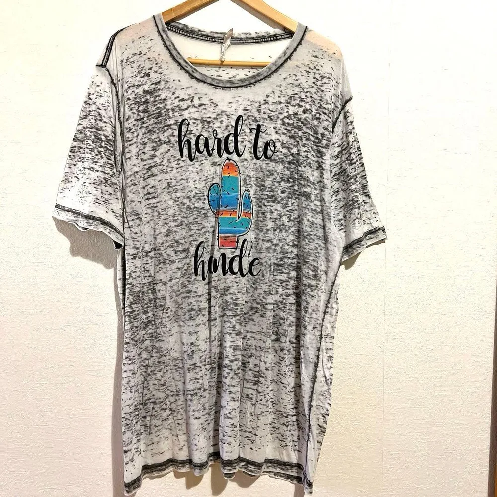 ベラキャンバス サボテン柄 半袖 クルーネック Tシャツ 3L 灰 白 綿