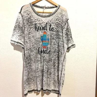 ベラキャンバス サボテン柄 半袖 クルーネック Tシャツ 3L 灰 白 綿