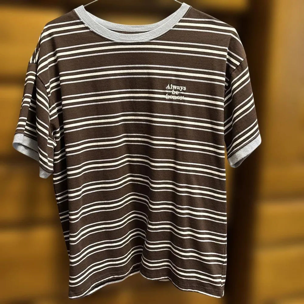 しまむら ボーダー 半袖 Tシャツ ブラウン M