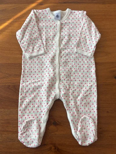 プチバトー 花柄 ロンパース 足付き 裏起毛 6m 67cm 女の子