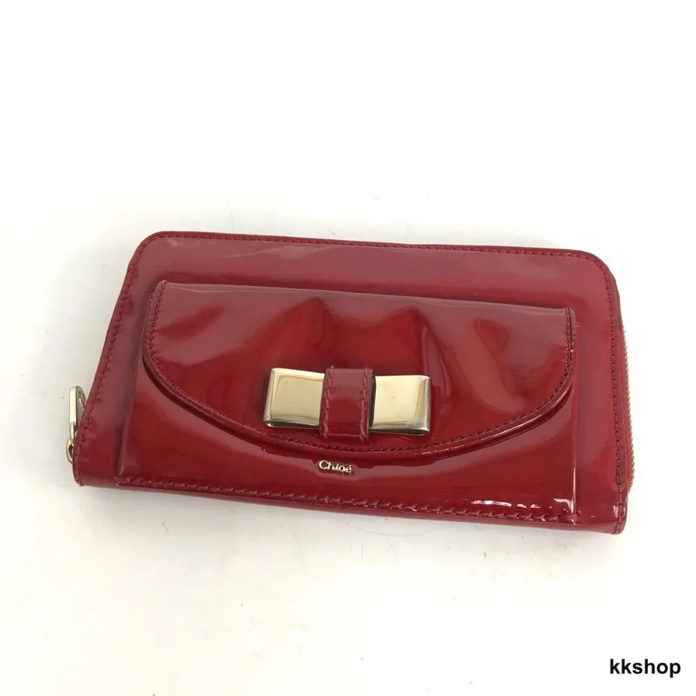 Chloé クロエ エナメル レザー リボンモチーフ 長財布 ウォレット レッド