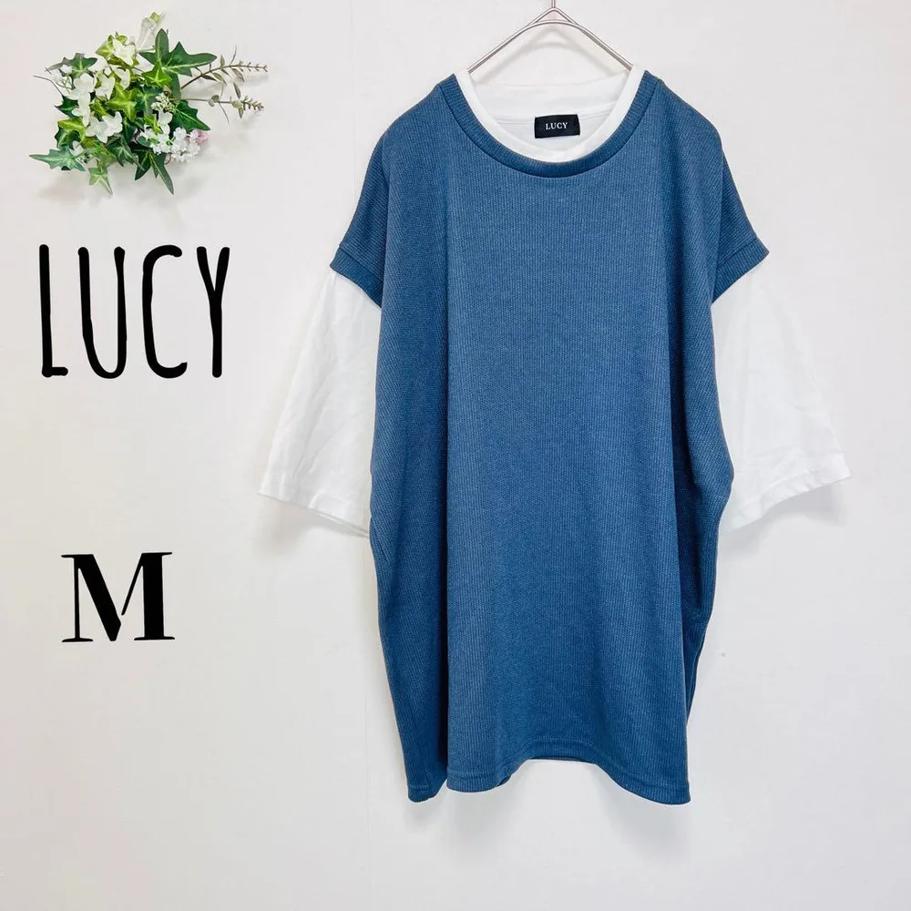 LUCY メンズ(M)バイカラー ニットTシャツ