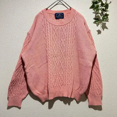 【クローズランクス】ケーブル編み ニット セーター ピンク 綿100% Mサイズ