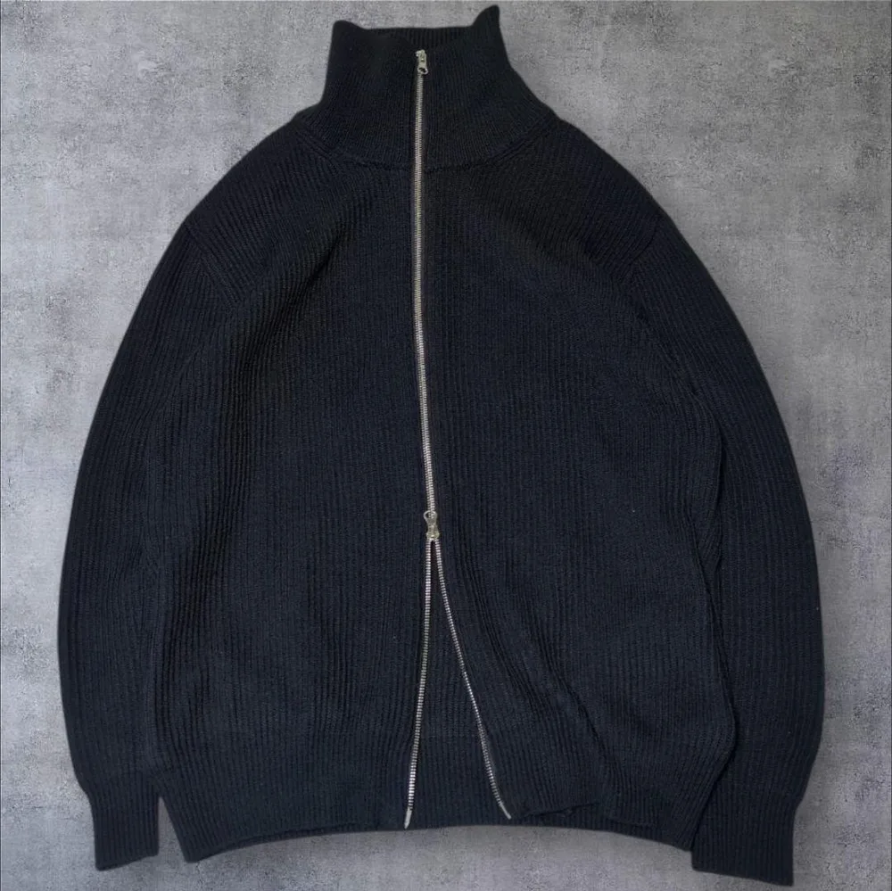 ZARA ダークネイビー ドライバーズニット ダブルジップ 煌めきZIP L