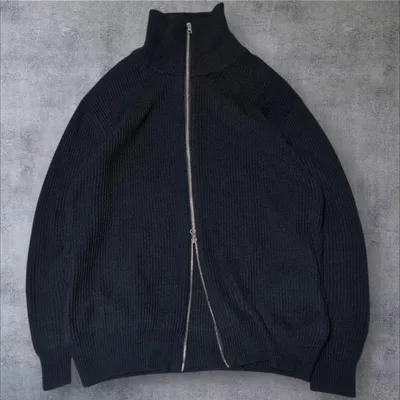 ZARA ダークネイビー ドライバーズニット ダブルジップ 煌めきZIP L