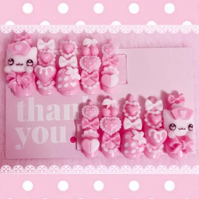 ♥現品⋈ 量産 地雷 ネイルチップ 女児 猫 いちご フリル リボン ハート