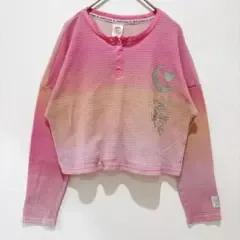 トップス カットソー 長袖 ショート丈 ピンク グラデーション ラメ ゆったり