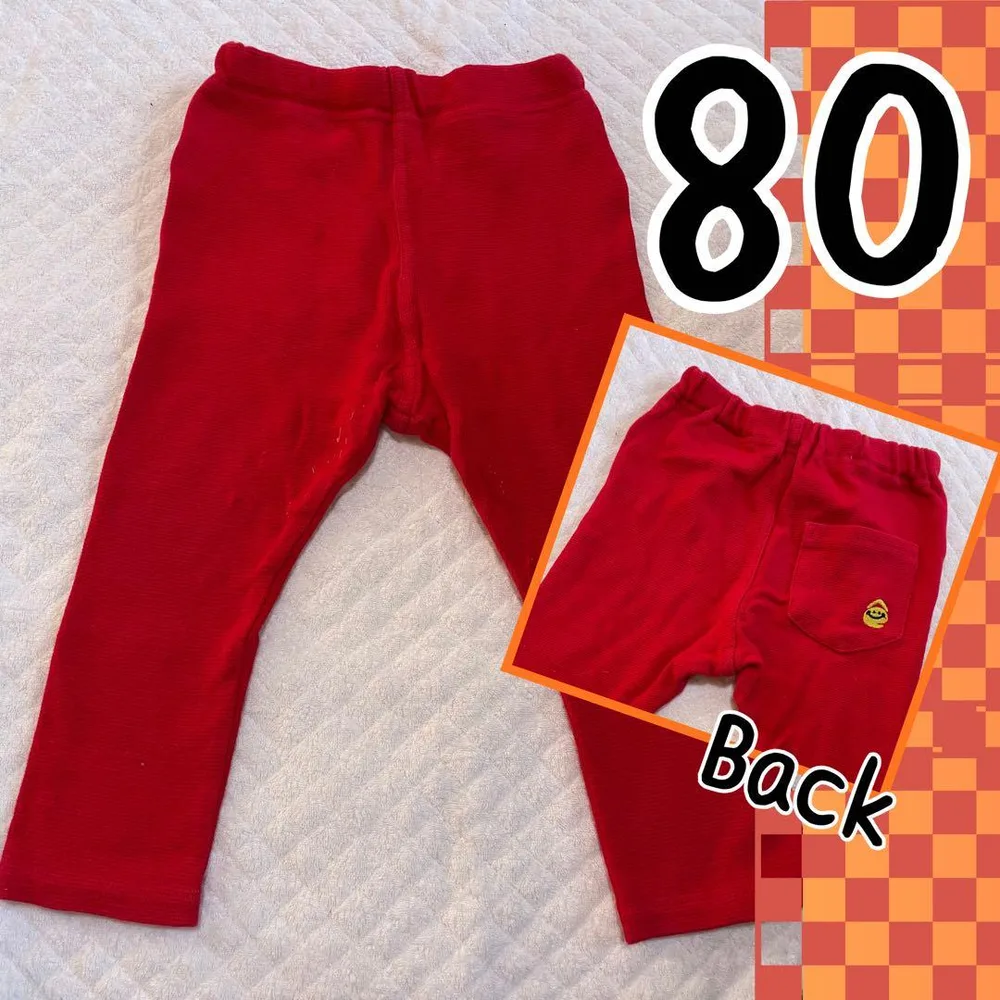 ベビーパンツ 赤 80cm ワッフル素材 ズボン 履きやすい ストレッチ ①
