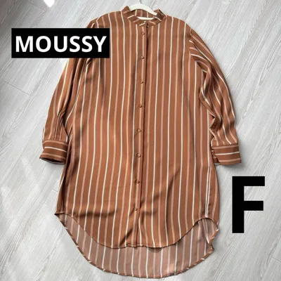 【MOUSSY】マウジー ストライプ柄 バンドカラー シャツワンピース F