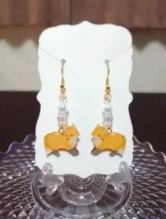 ハンドメイド キツネ きつね ピアス 動物 アニマル パール レジン