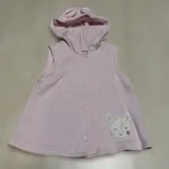 ベビーベスト うさぎ耳 フード付き ピンク 90cm