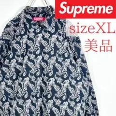美品 Supreme ペイズリー柄フランネルシャツ "ネイビー" XLサイズ