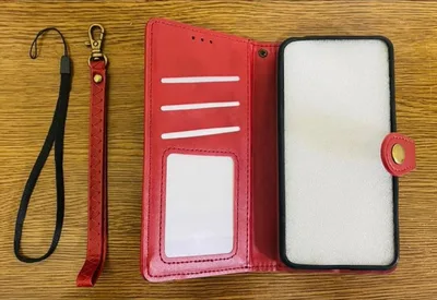 レッド 手帳型 スマホケース ストラップ付き