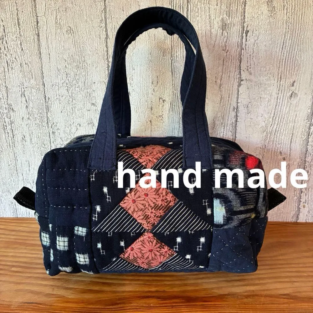 【昭和レトロ】hand made パッチワーク 古布 ハンドバッグ