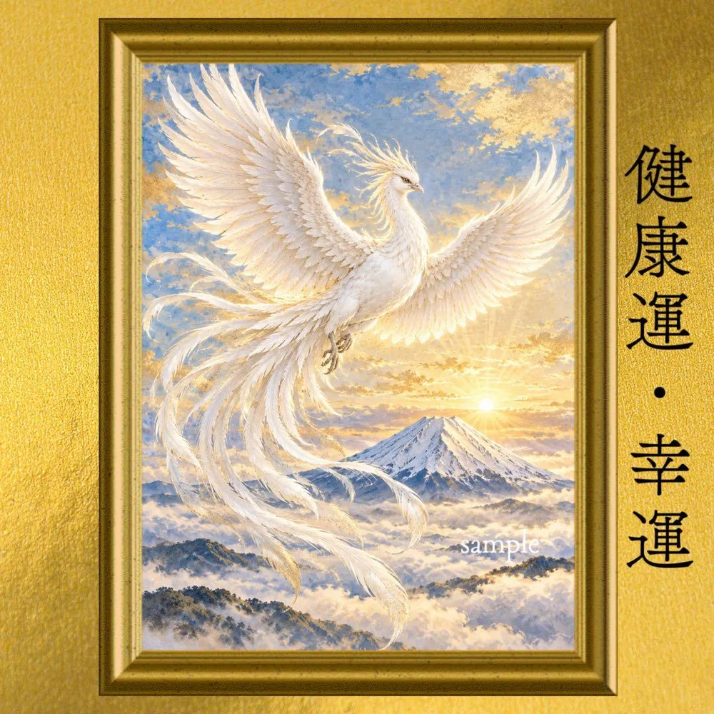 【新作】白い鳳凰と富士山 幸運・健康運 開運アート 日本画 風水 引き寄せ
