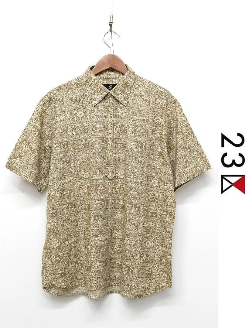 D625/美品 23区 HOMME 半袖シャツ プルオーバー リネン混 50