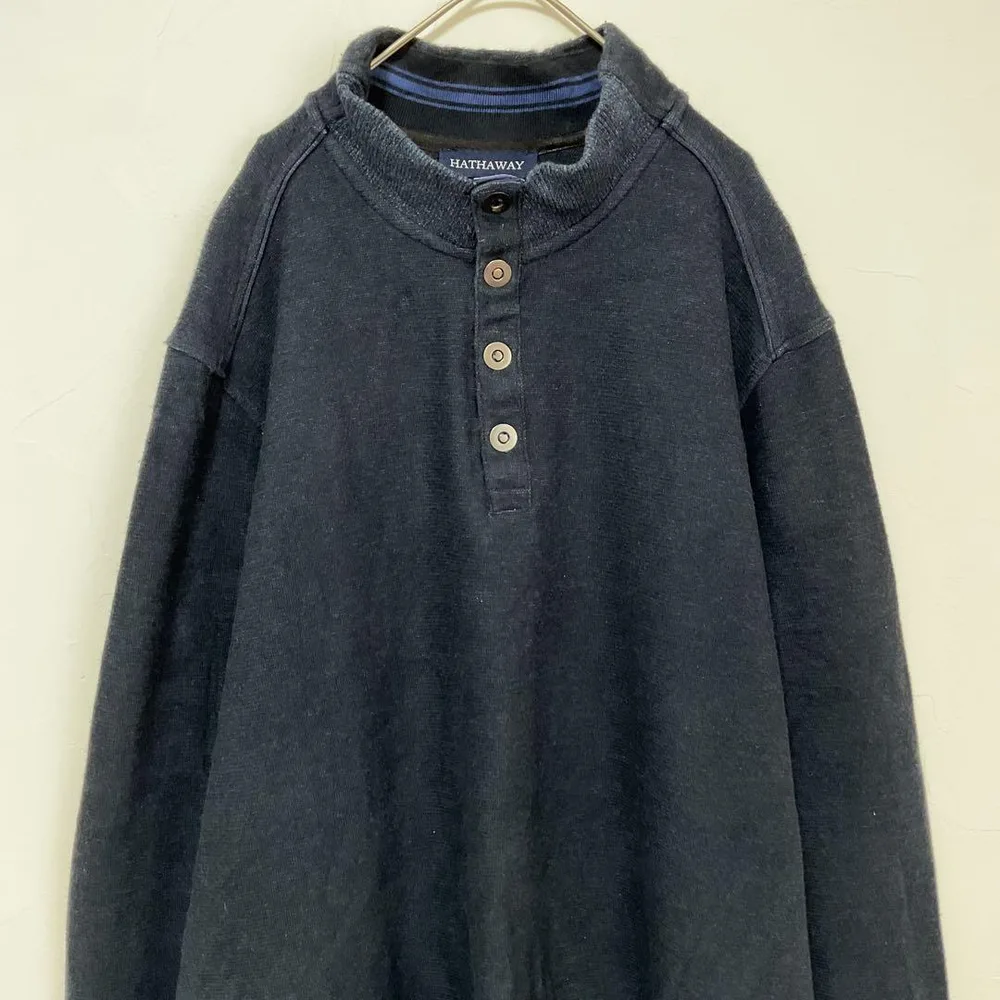 ヘンリーネック 長袖 スウェット ネイビー XXL コットン100