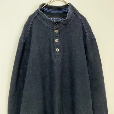 ヘンリーネック 長袖 スウェット ネイビー XXL コットン100