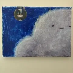 電球とキャラクターの油絵 ハンドメイド インテリア