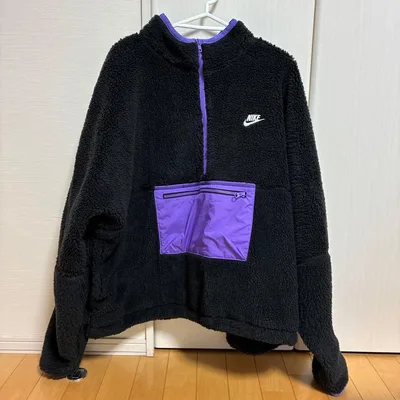 NIKE フリースジャケット ハーフジップ ブラック パープル 2XL