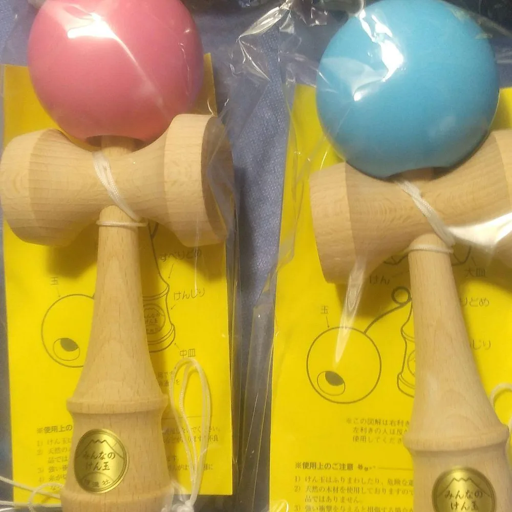 国産手仕事木製みんなのけん玉 ピンク水色 競技用サイズ