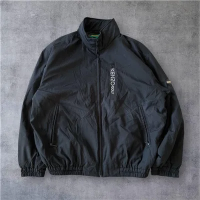 【90s】KENZO GOLF ジップアップジャケット 黒 中綿 短丈 XL相当