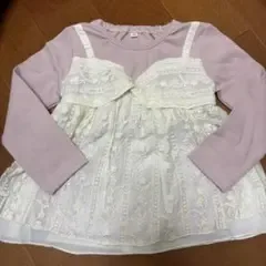 レース重ね 長袖カットソー ピンク 100cm