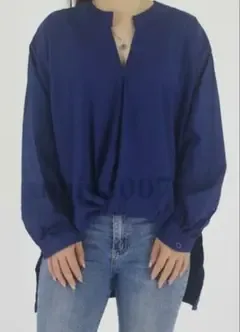 ネイビー スキッパーシャツ フロントツイスト 長袖