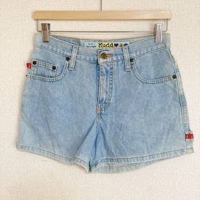 マッドジーンズ【S】デニム ショートパンツ 切りっぱなし 無地 青 綿 お出かけ