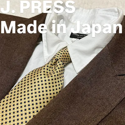 日本製J.PRESS ライトイエロー マイクロチェック柄シルクネクタイ 美品
