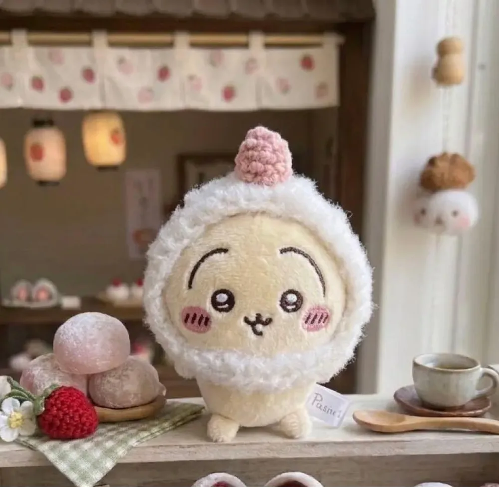 ハンドメイド ちいかわ おすわりぬいぐるみ用 被り物 いちご大福 編み物