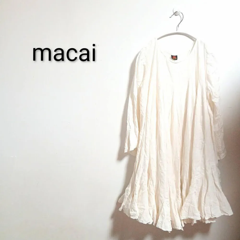S1037 macai アイボリー ひざ丈ワンピース 半袖 フレア