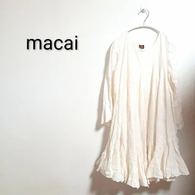 S1037 macai アイボリー ひざ丈ワンピース 半袖 フレア
