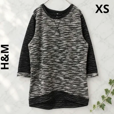 美品 H&M ニットチュニック ブラック系 XS クルーネック 七分袖 セーター