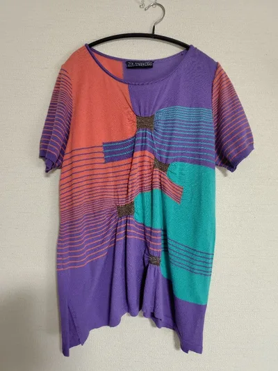 未使用 M&KYOKO カラフルストライプTシャツ 佐藤繊維