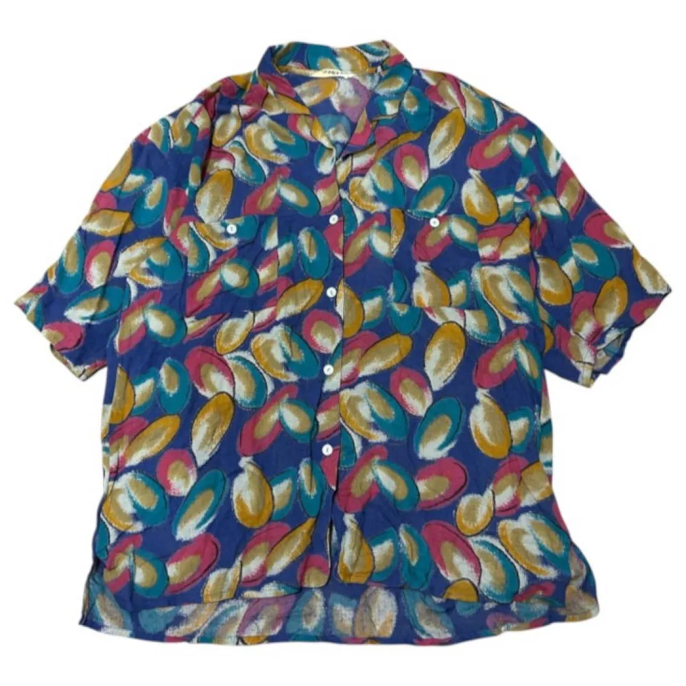 90s vintage men's dinof 半袖 アロハシャツ 総柄 ブルー