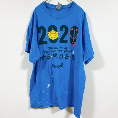 ギルダン Tシャツ クルーネック 半袖 プリント L 青 綿 デイリー