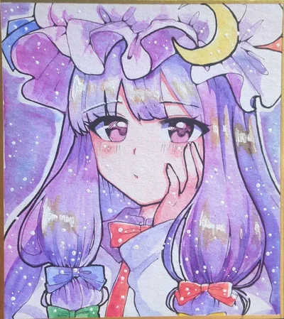 【東方Project】パチュリー・ノーレッジ 色紙 イラスト 手描き 原画 水彩