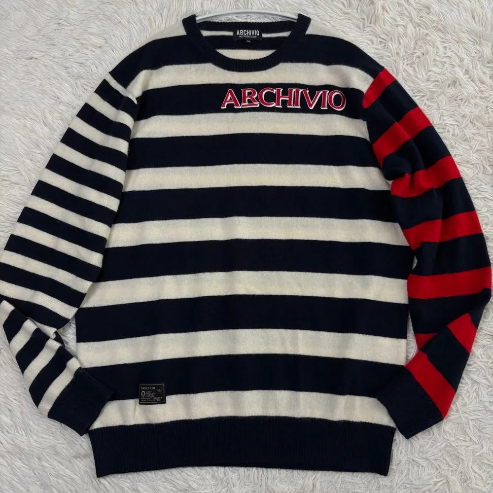 アルチビオ カシミヤ ニット ボーダー ネイビー ブランドロゴ サイズ48
