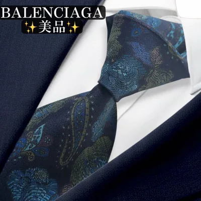 美品✨BALENCIAGA ネクタイ 花柄 ペイズリー ボタニカル ネイビー