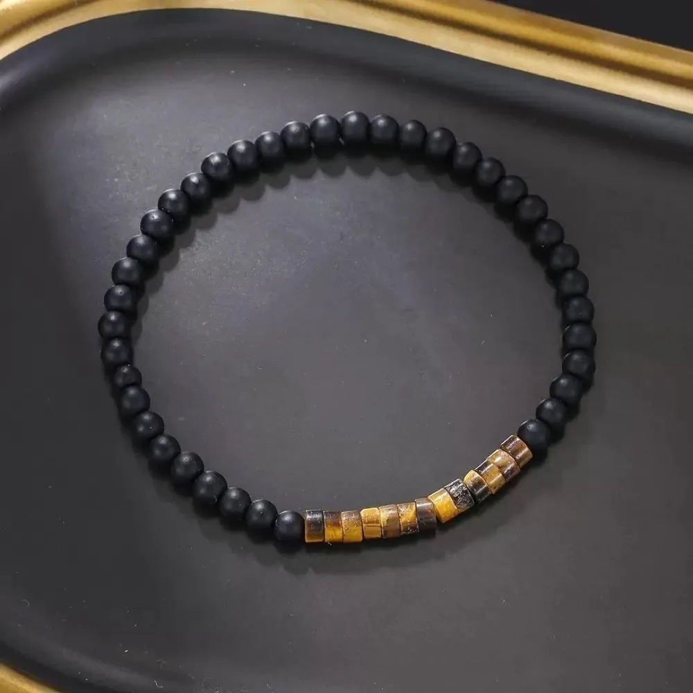 魔除け ターコイズ風 ブレスレット マットブラック エスニック ユニセックス 茶