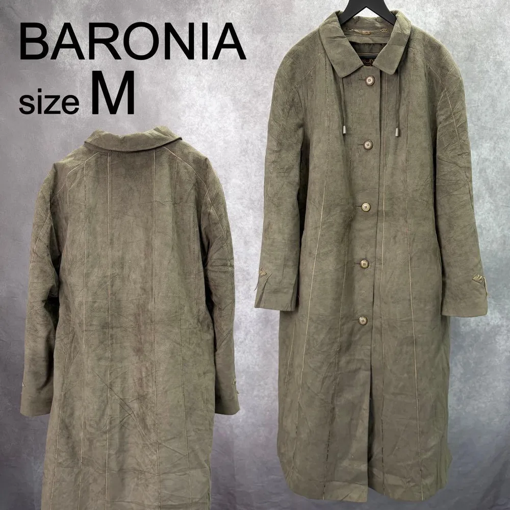 【BARONIA】ロングコート M スエード調 アウター バロニア 古着 メンズ