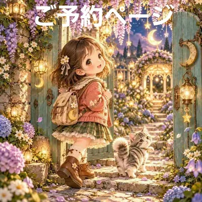 女の子とねこパネル生地 ハンドメイド