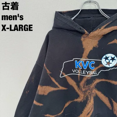古着 GILDAN パーカー KVC ブリーチ タイダイ ビッグサイズ 黒 XL